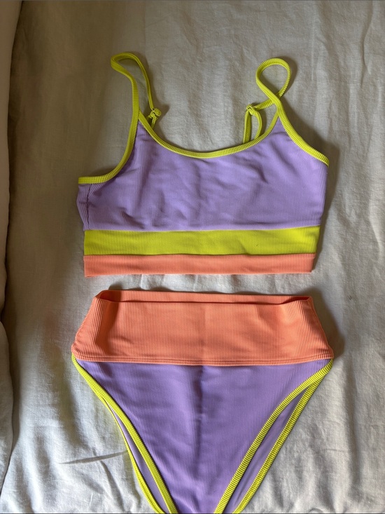 Beach Riot Other - Beach Riot Lavender, Neon Yellow & Coral Ribbed Bikini Set